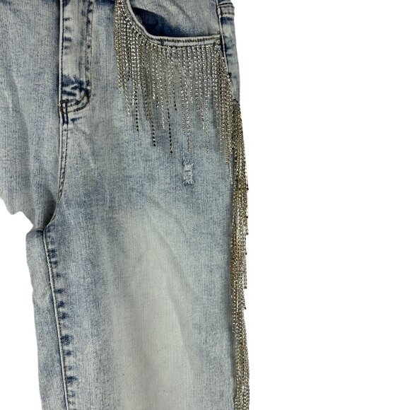 Blueb Collection Womens Light Denim Jeans With Rhinestone Fringe Size S - Picture 2 of 7